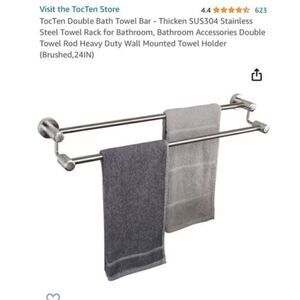 *NEW*Set Of 2 TocTen Stainless Steel Thicken Wall Mounted Double Bath Towel Bar